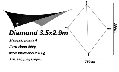 Grand Tarp de Survie Diamant Noir 3.5*2.9m | France Survivalisme